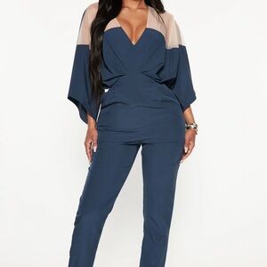 Fashion Nova Navy and Cream Jumpsuit